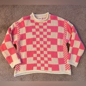 BiBi Pink and Cream Checkered Chunky Sweater